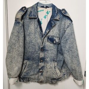 Vtg Denim Acid Wash 80S Bomber Jean Jacket Medium Lined Streetwear Grunge Unisex